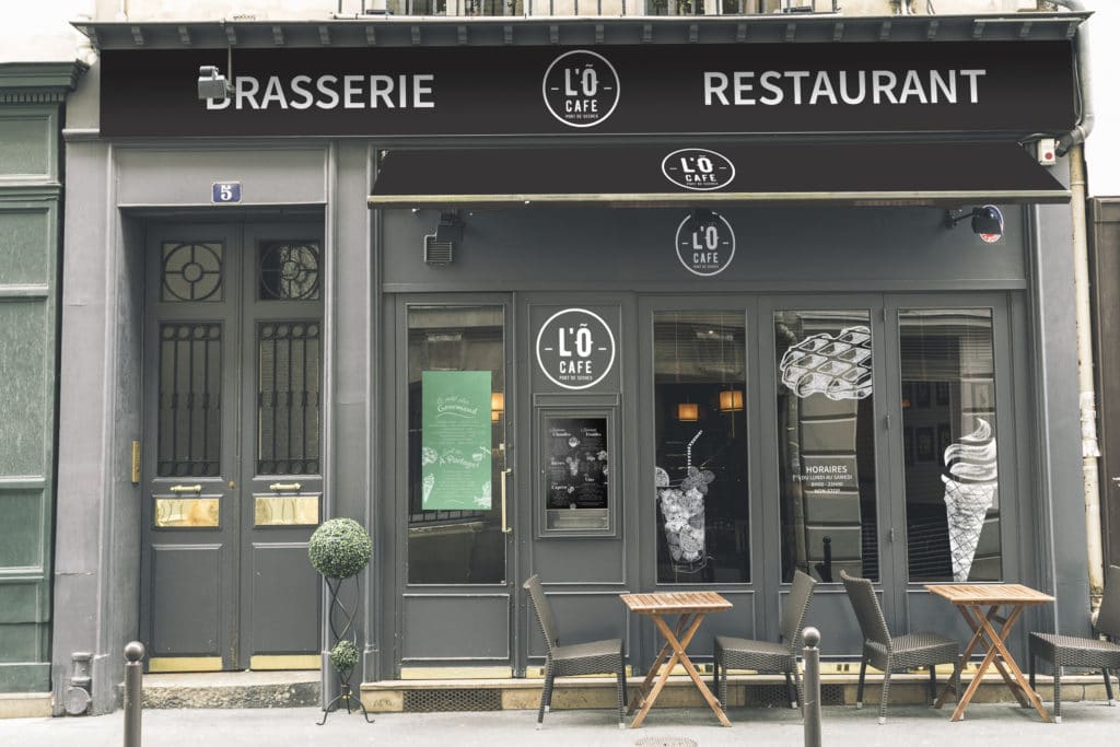 facade-l-o-cafe impression cut adhésif vitrine